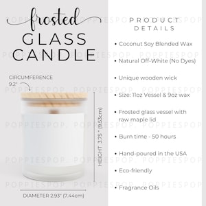 Frosted Glass Candle Size Chart, Glaskerzen-Größentabelle, Weiße Kerze Size Chart, Print heraus