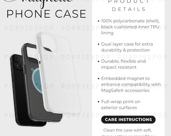 Magnetic Tough Phone Case Care Card, iPhone Magnetic Case Card, Cell Phone Case Care Instructions, Printify Phone Case, Cellphone Mockup