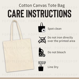 Cartão de cuidados para lavagem de sacolas de lona, instruções de cuidados com sacolas de lona, cartão de cuidados para bolsas Liberty OAD113, maquete de sacola de lona, sacola Printify