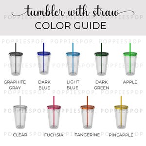 Clear Tumbler With Straw Color Guide, 16oz Tumbler Color Chart, POD Color Chart, Mockup Color Chart, Printify Clear Tumbler, Listing Photo