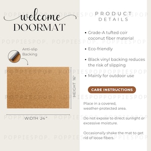 ドアマットのモックアップ、ドアマットのサイズ表、ドアマットのお手入れカード、ドアマットの洗濯方法、Printifyドアマット、玄関ドアのモックアップ、ウェルカムマットのモックアップ