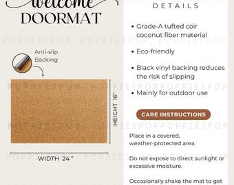 Doormat Mockup, Doormat Size Chart, Doormat Care Card, Doormat Washing Instructions, Printify Doormat, Front Door Mockup, Welcome Mat Mockup