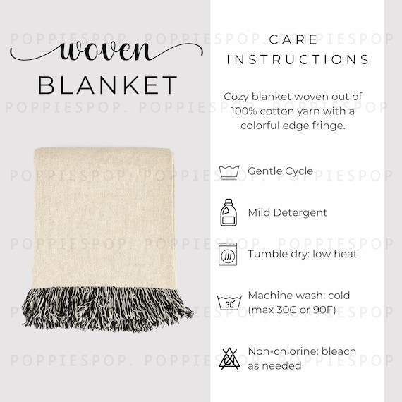 Woven Blanket Care Card, Blanket Care Instructions, Woven Blanket Mockup, Woven Throw Blanket, Printify Blanket, Fringe Blanket, PNG File
