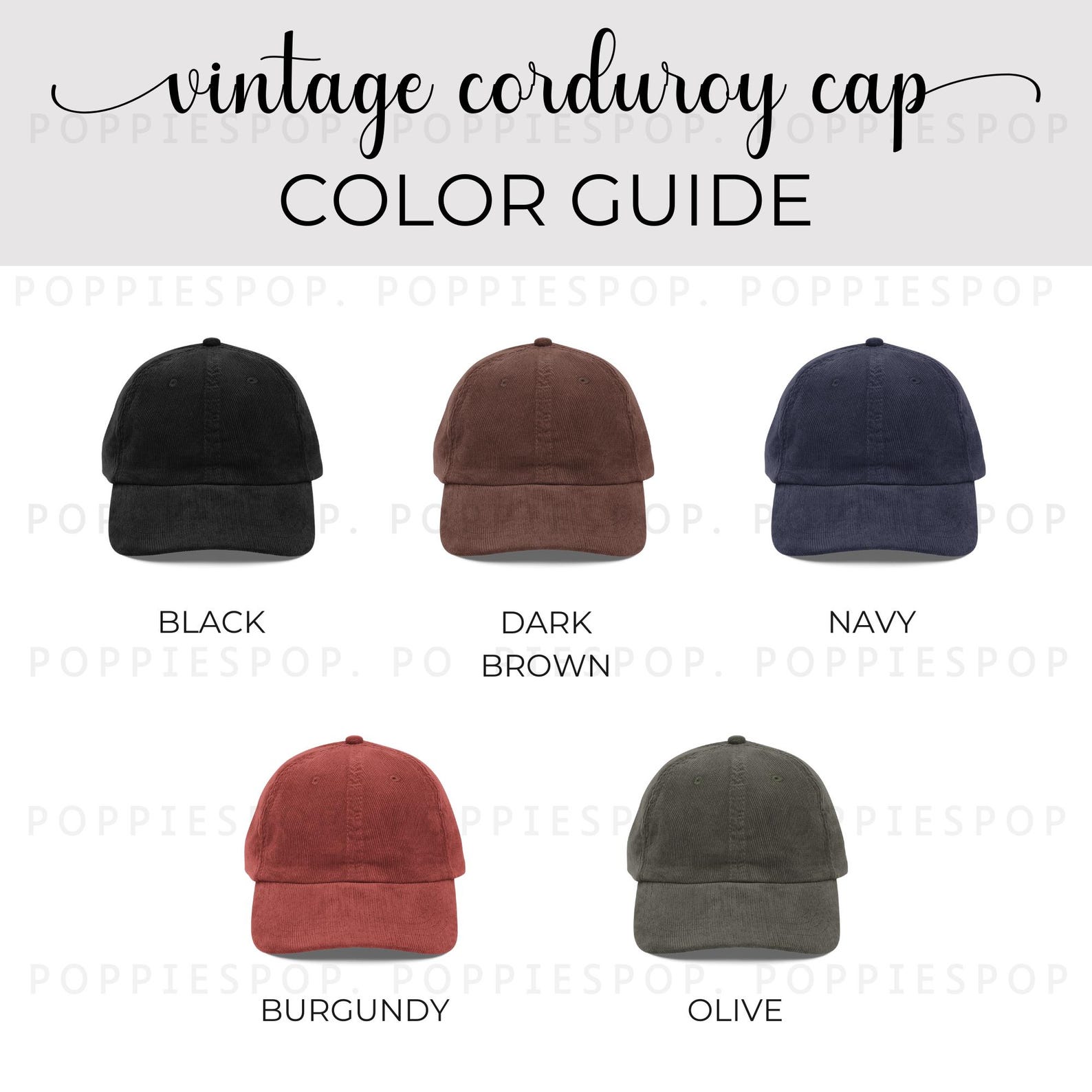 Vintage Corduroy Cap Color Guide, Vintage Hat Color Chart, POD Color ...