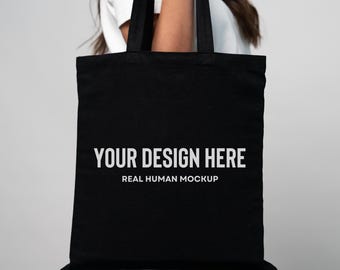 Black Tote Bag Mockup, Tote Bag Mockup, Customizable Tote Bag Mockup, Liberty Tote Bag Mockup, Printify Tote Bag, Real Model Tote Bag Mockup
