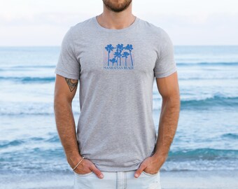 Ocean Blue Manhattan Beach Palm Tree Sunset T-shirt Minimal