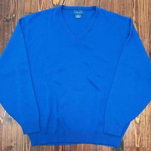 Vintage Towncraft Herren V-Neck Acryl Pullover SzL Blau 90’s
