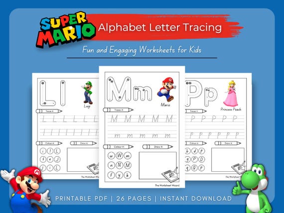 Super Mario Alphabet ABC Letter Tracing Handwriting Practice: Preschool and Kindergarten Fun and Engaging Worksheet Activity for Kids (PDF)