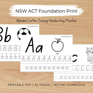 A-Z NSW ACT Foundation Imprimir Fonte Alfabeto Rastreamento de Letras Prática de Caligrafia Pré-escolar Pré-K Kinder Criança Criança ABC Fonética Planilha Imprimível