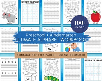 Hojas de trabajo imprimibles del alfabeto Libro de ejercicios Preescolar Jardín de infantes Currículo para niños pequeños Seguimiento de letras Actividad de la letra de la semana Descargar