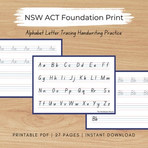 Alfabeto NSW Foundation Imprimir Fonte Rastreamento de Letras A-Z Prática de Caligrafia Pré-escolar Pré-K Kinder Criança Criança ABC Fonética Folha de Exercícios Imprimível ACT