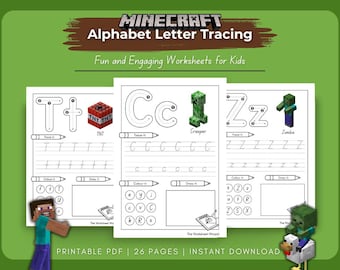 Minecrafter Alfabeto ABC Letras Trazado Práctica de Escritura a Mano: Hoja de trabajo divertida y atractiva para niños de preescolar y jardín de infantes