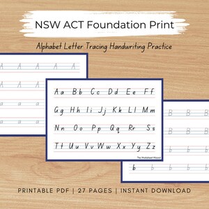 A-Z Pré-escola Pré-K Kinder Toddler NSW Foundation Imprimir Fonte Alfabeto Rastreamento de Letras Prática de Caligrafia ABC Fonética Planilha Imprimível ACT