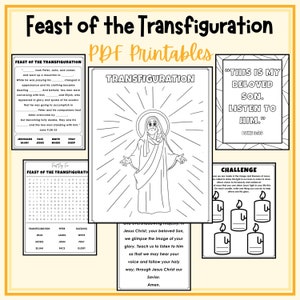 Transfiguration of Jesus Printable August Feast Day Activities and Coloring Pages for Catholic Kids Catechism Religious Education Class