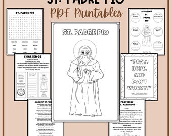 St Padre Pio Feast Day Kids Activities Printable, Catholic Worksheets, Coloring Pages, Word Search, Religious Education, September Catechism