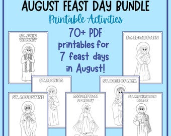 August Saint Feast Day BUNDLE Kids Printable Catholic Activities Poems Coloring Word Search Catechism Religious Education Faith Formation