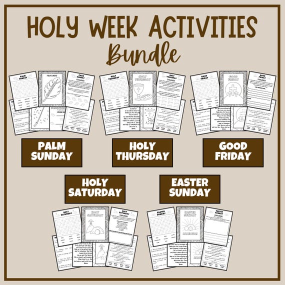 Holy Week Activities Bundle Palm Sunday Holy Thursday Good Friday Holy Saturday Easter Sunday Triduum Passion Catholic Kids Coloring Prints