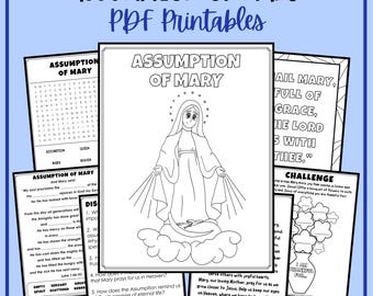 Assumption of Mary Kids Printable August Feast Day Activities and Coloring Pages for Catholic Catechism Religious Education Faith Formation