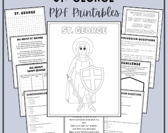 聖ジョージの祝日の子供向けアクティビティ印刷パック カトリックのワークシート ミサの塗り絵 単語探し 4月の伝記 宗教教育