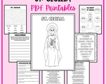St. Cecilia Feast Day Kids Activities Printable, Catholic Worksheets, Coloring Pages, Word Search, Religious Education, Homeschool Catechism