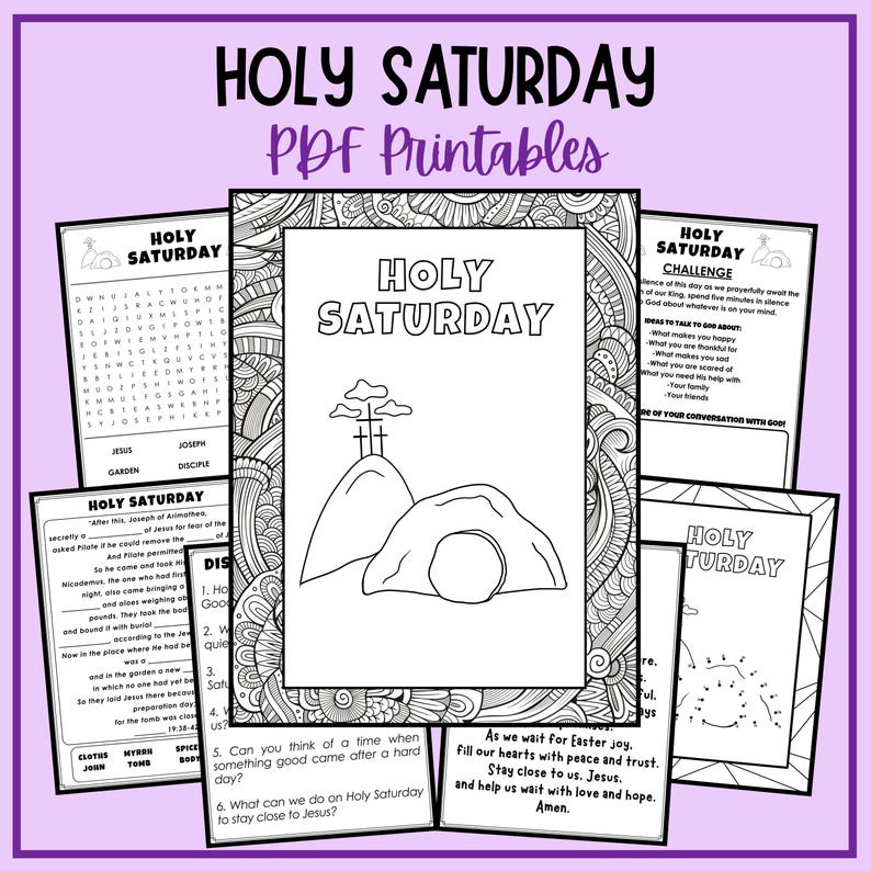 Paquete de actividades de Semana Santa Domingo de Ramos Jueves Santo Viernes Santo Sábado Santo Domingo de Pascua Triduo Pasión Láminas para colorear católicas para niños imagen 5
