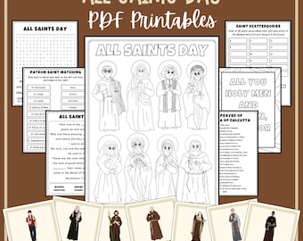 All Saints Day Kids Printable Activities Banner Decor Coloring Pages Word Search Prayer Matching Catholic Feast Day Homeschool Catechism