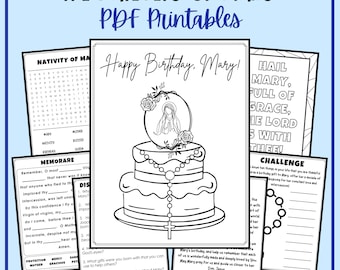 Nativity of Mary Catholic Kids Printable | Birthday Feast Day of Mary Activities | Coloring Pages Word Search Prayer Catechism or Homeschool