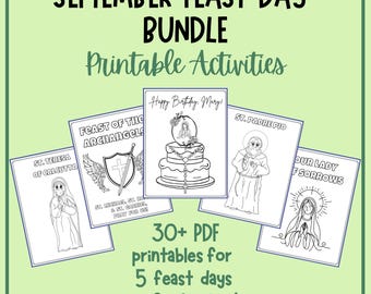 September Saint Feast Day BUNDLE Printable Catholic Activities Poem and Coloring Pages for Catholic Kids Catechism Religious Education Class