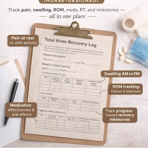 Total Knee Replacement Recovery Log, Daily Tracker, Pain and Mobility Tracker, PDF