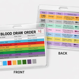Order of Draw + IV Gauge Selection Nurse Badge Cheat Sheet Reference Card, Phlebotomy Badge Buddy for Nursing Students & New Grads, Lab Draw