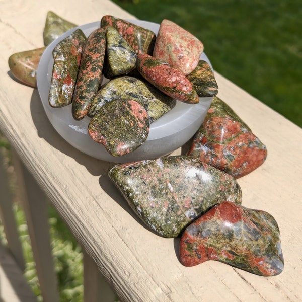 Unakite, Epidote Granite, Natural Polished Tumbled Unakite Bulk Gemstone Rocks - Price for Pictured Lot (1lb, 5oz) Protective Powerful Gem