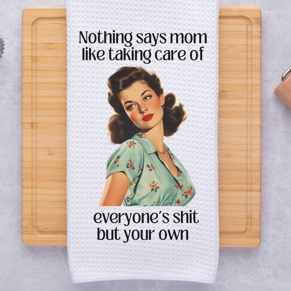 Humorous Tea Towel from Children; Funny Towel for Mom; Mother's Day Present; Retro Style Hand Towel; Dish Towel from Kids; For Grandmother