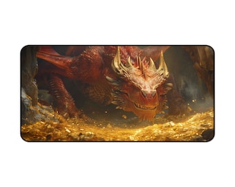 Red Dragon's Hoard Fantasy Gaming Desk Mat, Dragón, Magic Playmat, TCG Playmat, MTG Playmat, Juego de mesa RPG Play Mat, Regalos para jugadores
