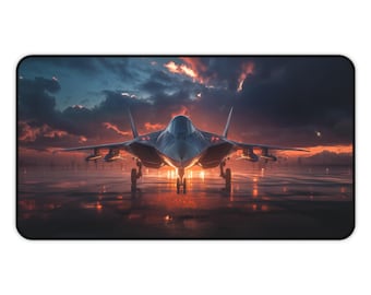 Jet Fighter Desk Mat, Sc-Fi Military Plane Runway, Gift for Pilot, Airforce Playmat, Aviation Office Decor, Aircraft Mouse Pad