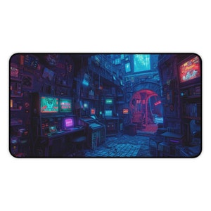 May include: A retro-style computer room with neon lights, a game over screen, and a glowing doorway. The room is filled with old computers, monitors, and other electronics.