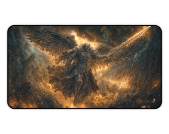 Fantasy Angel of Death Desk Mat Playmat for Gothic Decor, Ornate Gaming Table Protector, Unique Desk Accessory, Large Mouse Pad, Spooky