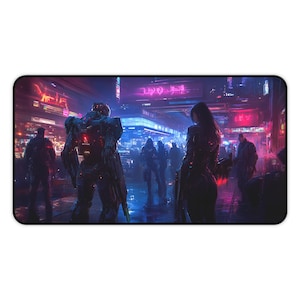Neon City Streets Sci-Fi Gaming Desk Mat, TCG Playmat, MTG Playmat, Tabletop Game RPG Play Mat, Cyberpunk, Gifts for Gamers