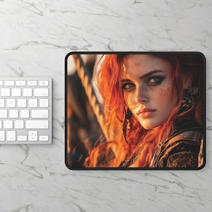 Redheaded Pirate Gaming Mouse Pad - Fiery Design, Nautical Mouse Mat, Gaming Accessory, Pirate Lover Gift, Desk Decor