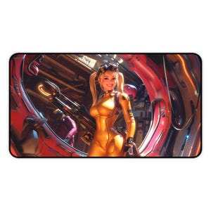 Gaming Desk Mat, Player Two Gamer Girl Sci-Fi Gaming Playmat, Video Game Desk Cover, Gaming Mouse Pad, Computer Desk Accessory, Gaming Gift
