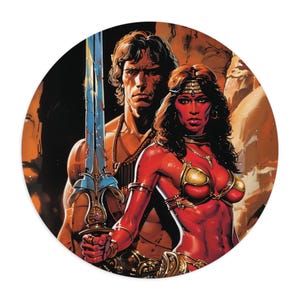 Tappetino per mouse retrò fantascientifico fantasy Warlord and Princess, tappetino per mouse rotondo, John Carter, Deja Thoris, regali per giocatori