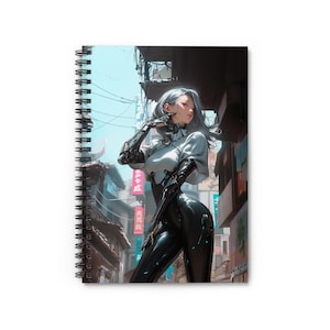 Anime Cyborg Girl Notebook, Cyberpunk Sci-Fi Spiral Journal, Ruled Line Sketchbook, Writing Pad, Notepad, Doodle Book, Diary