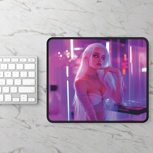 Neon Nightlife Mouse Pad, Sci-Fi Cyberpunk Gaming Pad, Gamer Desk Mat, Computer Accessory, Gaming Desk Decor, Neon Gamer Gift