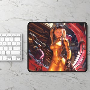 Sci-Fi Gamer Girl Gaming Mouse Pad - Player Two, Gaming Accessories, Computer Desk Mat, Video Game Gift, Gaming Room Decor