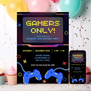 Video Game Arcade Birthday Editable Invitation Template; Gaming Party Invitation; Invitations for Boys; Gamer Party Invite; Digital Invites