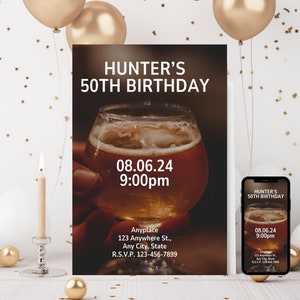 50th Birthday Invitation with matching Phone Template; Editable 50th Invite Template; Digital 50th Birthday Party Invite; 50th Birthday Card
