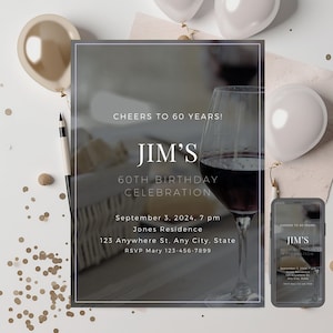 60th Birthday Invitation with matching Phone Template; Editable 60th Invite Template; Digital 60th Birthday Party Invite; 60th Birthday Card