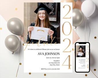 Modern Graduation Photo Invitation Template (Digital Download)