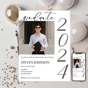 Graduation Invitation Photo Template; Senior Graduate Announcement; Modern Graduation Announcement; Graduation Party Invite; Editable Invite