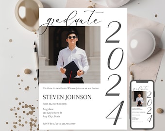 Modern Graduation Announcement Photo Template (Digital Download)