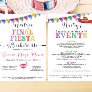 Final Fiesta Bachelorette Party Invitation and Itinerary Template; Mexico Bachelorette Weekend Invite; Bachelorette Itinerary; Beach Fiesta